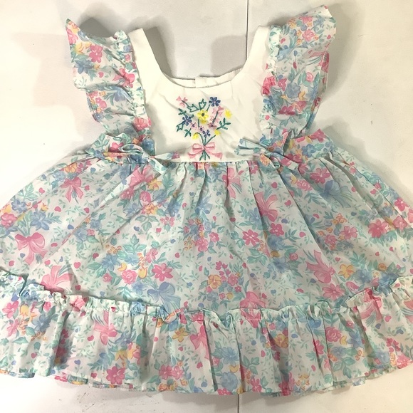 Vintage Cradle Togs Floral Dress And Bonnet Set Embroidered 18 Months - Picture 3 of 8